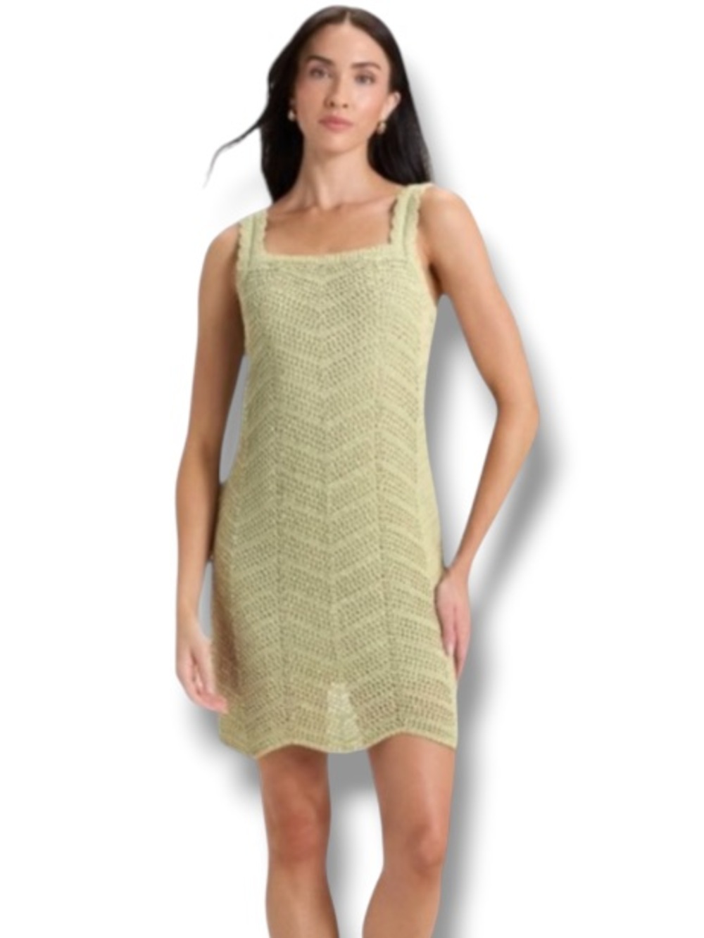 A New Day Women’s Crotchet Mini Shift Dress Light Green Beach Summer Resort